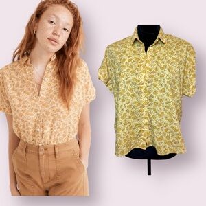 Madewell Hilltop Button Up Cropped Top Piccola Floral Print Yellow Size Medium